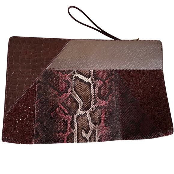 Stella McCartney Handbags - Stella McCartney Vegan Snakeskin Patchwork Clutch Pouch – Burgundy Statement Bag